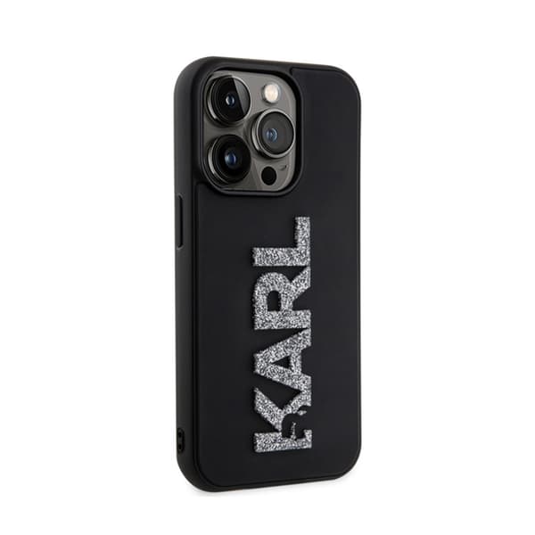 Karl Lagerfeld 3D Gummi Glitter Logo - iPhone 15 Pro Max Cover (Sort)