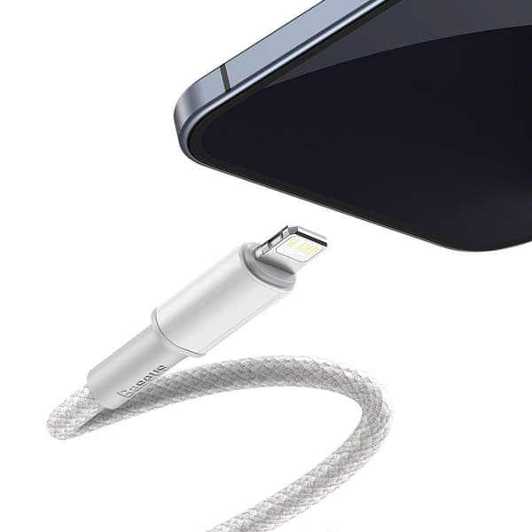 Baseus High Density Braided USB-C - Lightning -kaapeli, 20W, 5A, PD, 1m (valkoinen)