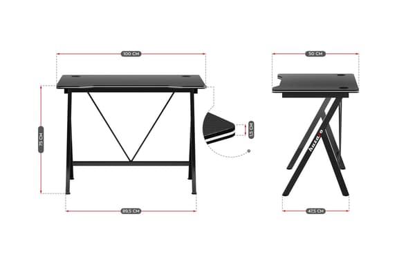 Huzaro Hero 1.4 gamingbord sort, 100x50 cm, MDF