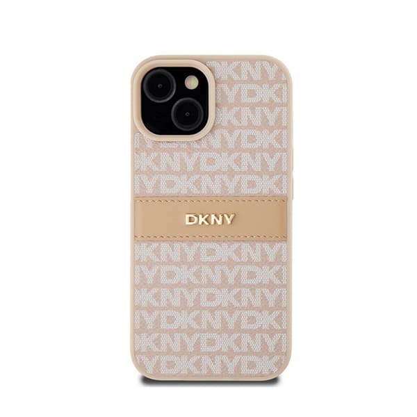 DKNY Læder Mono Stripe & Metal Logo - iPhone 15 Plus / 14 Plus Etui (Pink)
