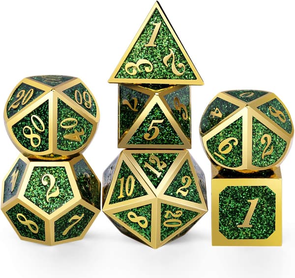 Trä Elf Kingdom RPG-tärningar Set med 7 metalltärningar