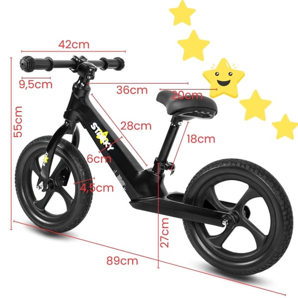 Sort løbecykel, 12” hjul, stærk stel, let børnecykel