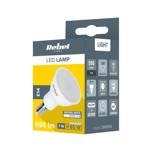 LED-pære 7W E14 595lm 4000K Rebel