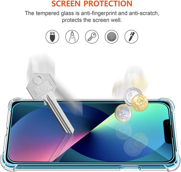 ETUI TIL APPLE IPHONE 13 TRANSPARENT 3X HÆRDET GLAS HOLDBART