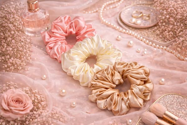 SÆT MED 3 HÅRBÅND satin elastik 13 cm PINK ECRU BEIGE