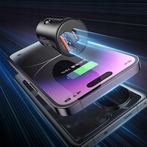 MCDODO KRAFTIG HURTIG BILOPLADER TIL TELEFON 2X USB USB-C 33W LED