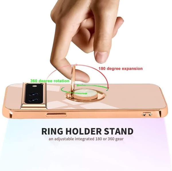 FODRAL TILL GOOGLE PIXEL 7 PRO PULVERROSA SILIKONBAKSIDA MED RING