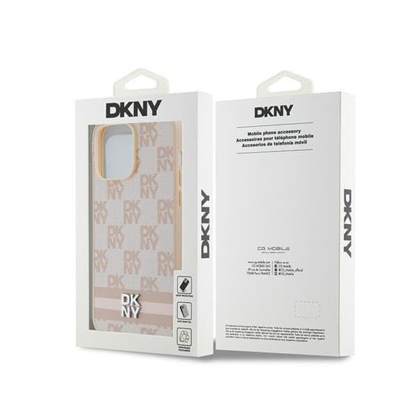 DKNY Læder Ternet Mono Mønster & Trykte Striber - iPhone 14 Pro Max Etui (Pink)