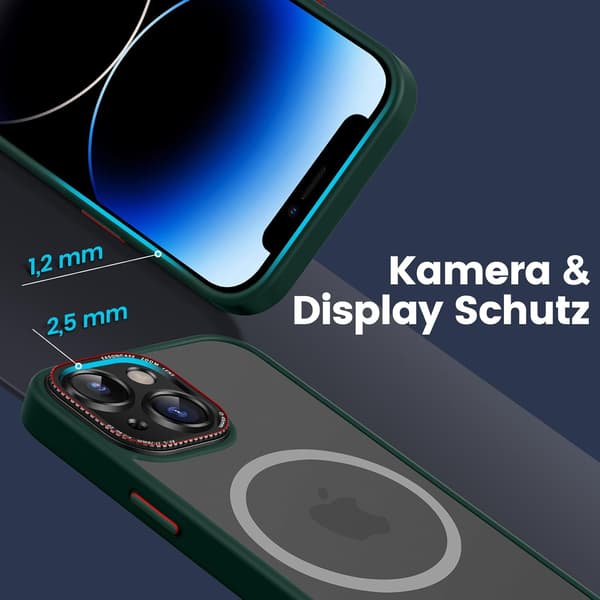 ETUI TIL APPLE IPHONE 14 GRØN KLAR MAT BAGSIDER + MAGSAFE
