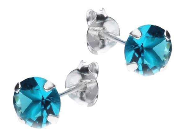 Sølvøreringe med cubic zircons blå dameørestikker 6 mm sølv 925