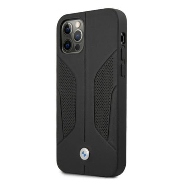 BMW BMHCP12MRSCSK cover til iPhone 12/12 Pro 6.1 sort/sort hårdt cover til læder med perforerede sider
