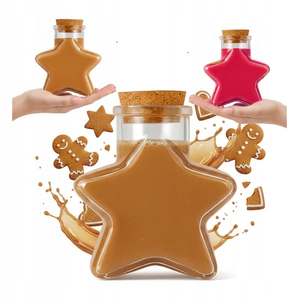 5x Dekorativa Glasflaskor STAR 280ml för Alkohol Present Jul