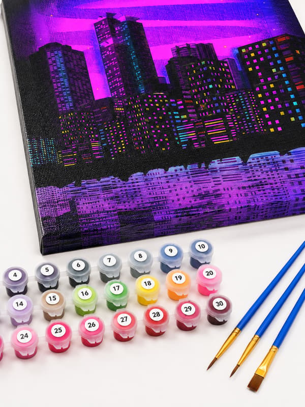 Maleri efter tal Med ramme Billeder til maleri Neon Panorama 40x50 cm