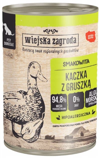 Wiejska Zagroda hund | Våd hundefoder | 400g dåse - And med pære 400g