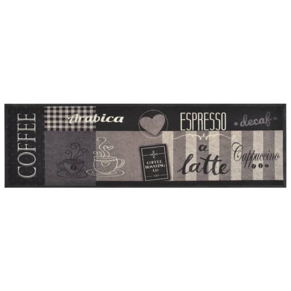 vidaXL køkkentæppe med kaffemønster, sort, 45x150 cm, fløjl
