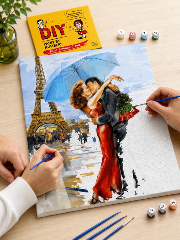 Maleri efter tal med ramme Billeder til maleri - Par Paris 50x40 cm