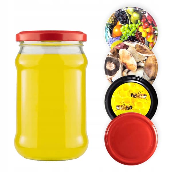 60x Glas 315ml GLAS TIL MARMELADE, HONNING, KONSERVERING + LÅG Fi66