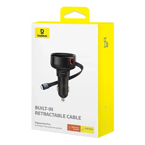 Baseus Enjoyment Pro billaddare med Lightning + USB-C-kabel, 55W (svart)