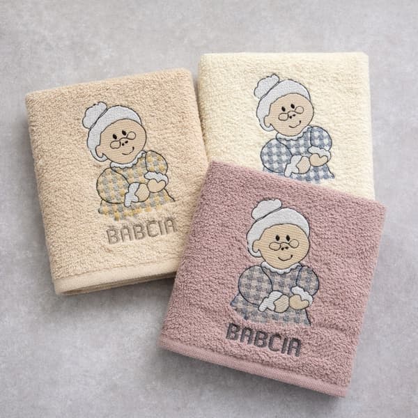 Koruommennettu pyyhe Mummo 70x140cm beige