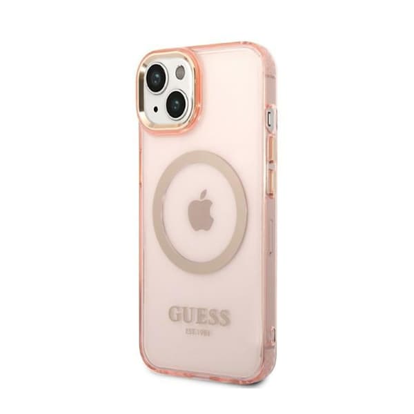 Guess Gold Outline Translucent MagSafe - iPhone 14 Plus cover (lyserød)