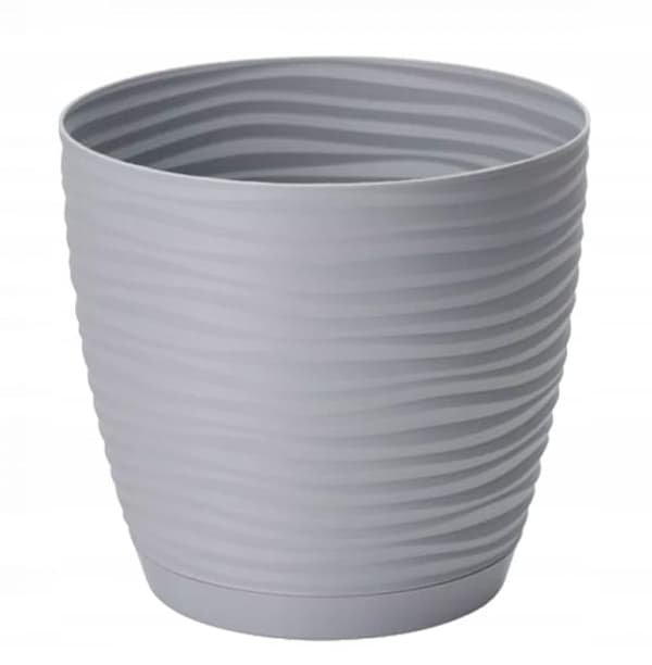 Grå urtepotte med underkop 22,5x21cm plast