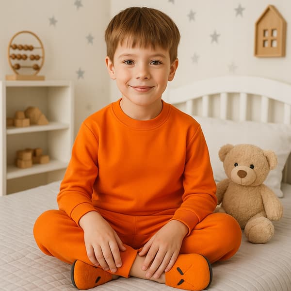 BOMULDSPYJAMAS 122 BØRNEPYJAMAS til børneværelset, 2 dele, ORANGE