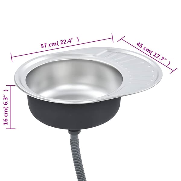 vidaXL køkkenvask med si og vandlås, oval, rustfrit stål