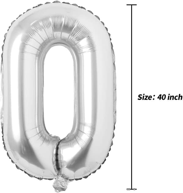 SUURI FOLIOILMAPULLONEN SYNTYMÄPÄIVÄKSI, NUMERO 0, HOPEA, 100 cm