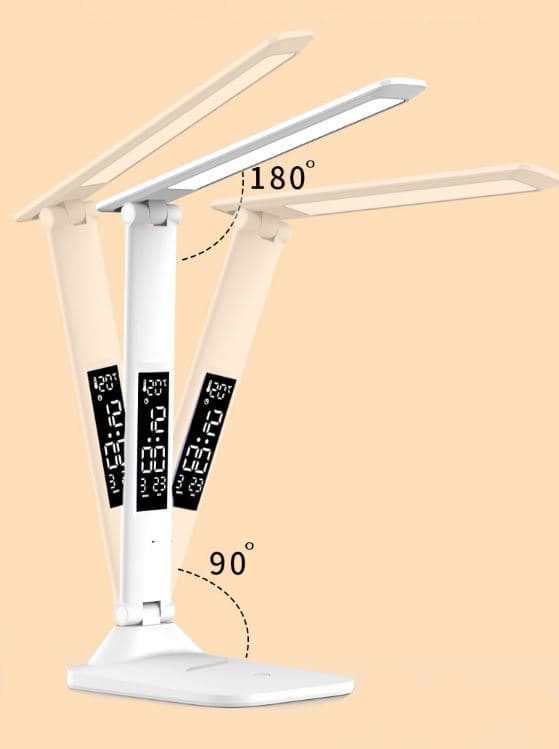 Vit LED skrivbordslampa med klockdisplay för barn