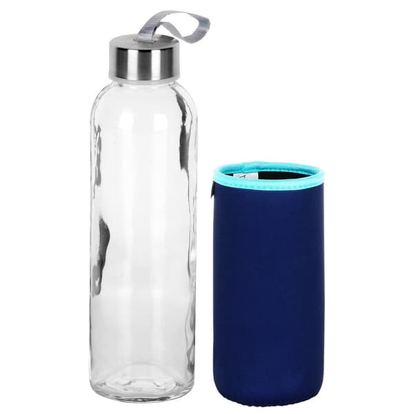 Vattenflaska i glas med fodral marinblå 540 ml