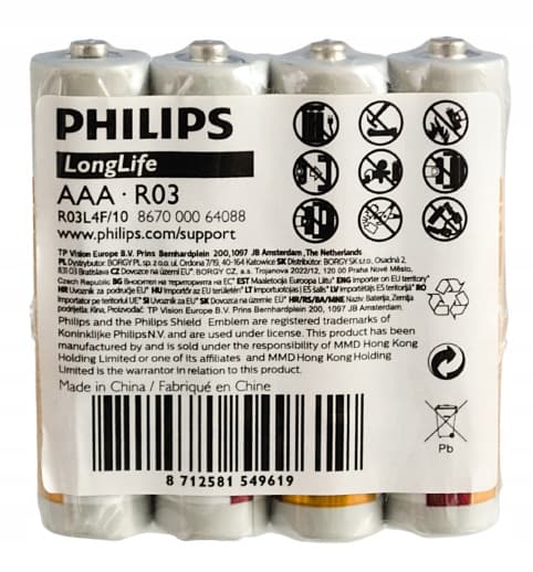 PHILIPS Batterier R03/AAA 1.5V små fingrar 4 st.