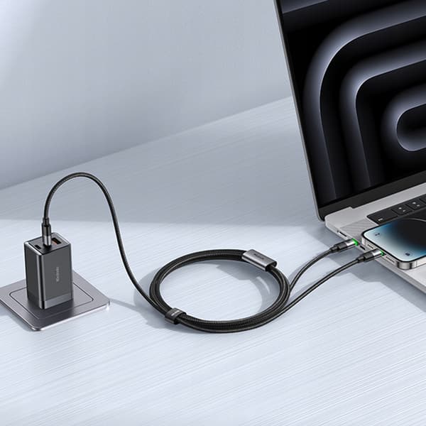 MCDODO USB-C-KABEL 2-I-1 SNABBLADDNING FÖR IPHONE 14 MACBOOK LED 100W 2M