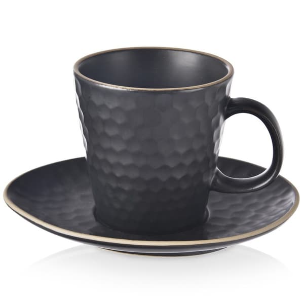 Svart keramisk kopp med fat TEA TIME 235 ml