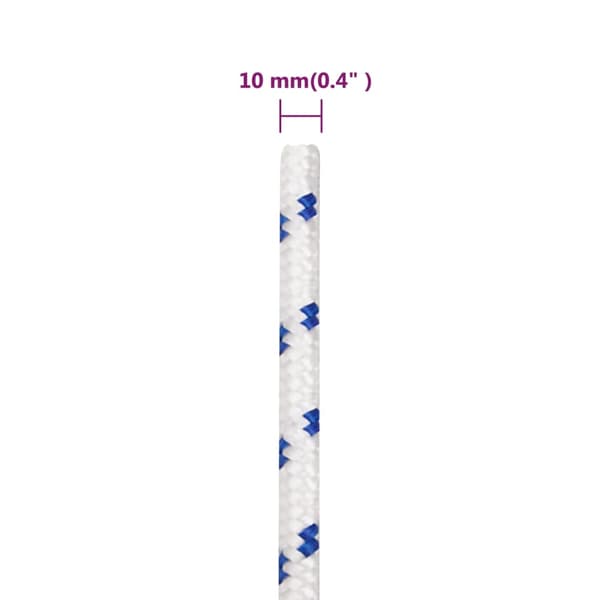 vidaXL sejltov, hvid, 10 mm, 25 m, polypropylen