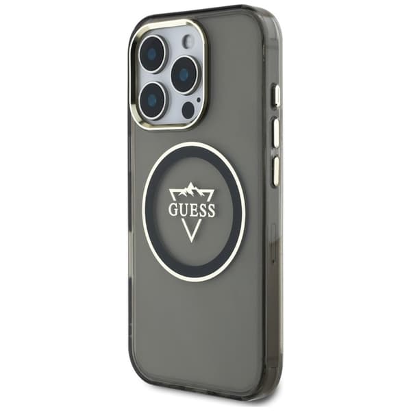 Guess IML Metal Mountain Logo MagSafe-etui til iPhone 16 Pro (sort)