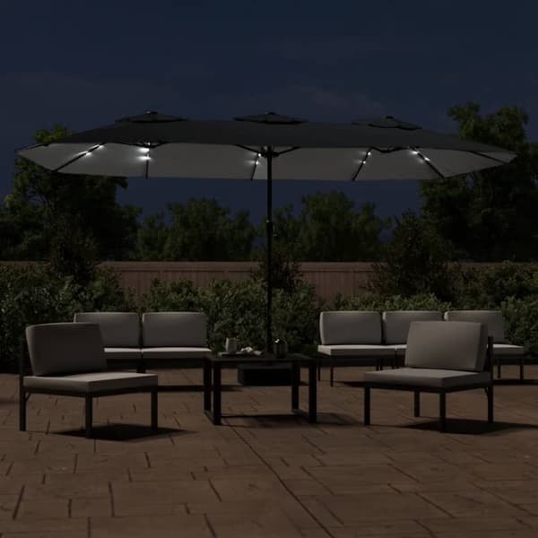 vidaXL dobbelt haveparasol med LED sort 449x245 cm