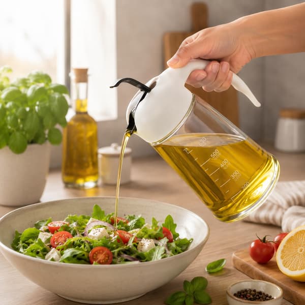 2x Sauceoliedispenser 600 ml med skala og håndtag olivenolieflaske