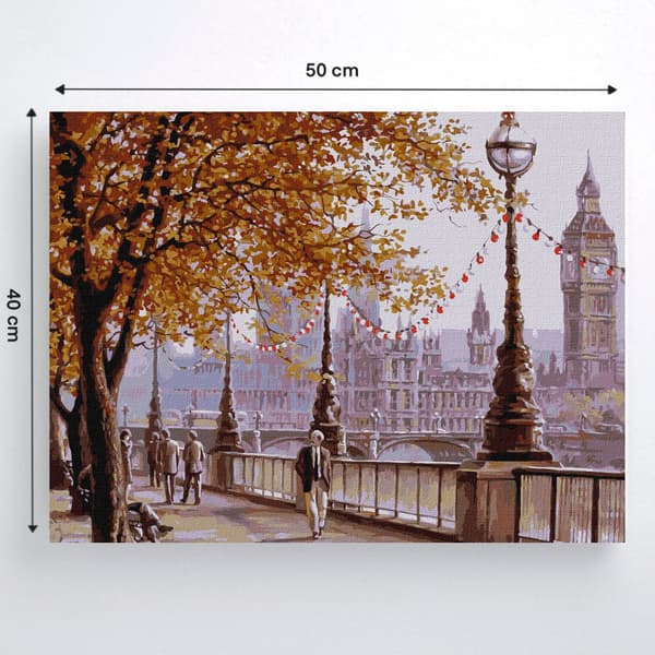 TALMALERI MED RAMME Billeder til maleri - Efterår London 50x40 cm
