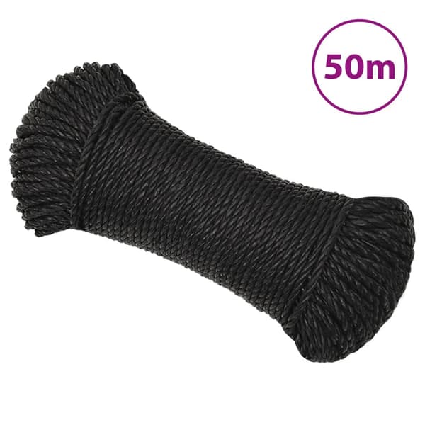 vidaXL arbejdsreb, sort, 3 mm, 50 m, polypropylen