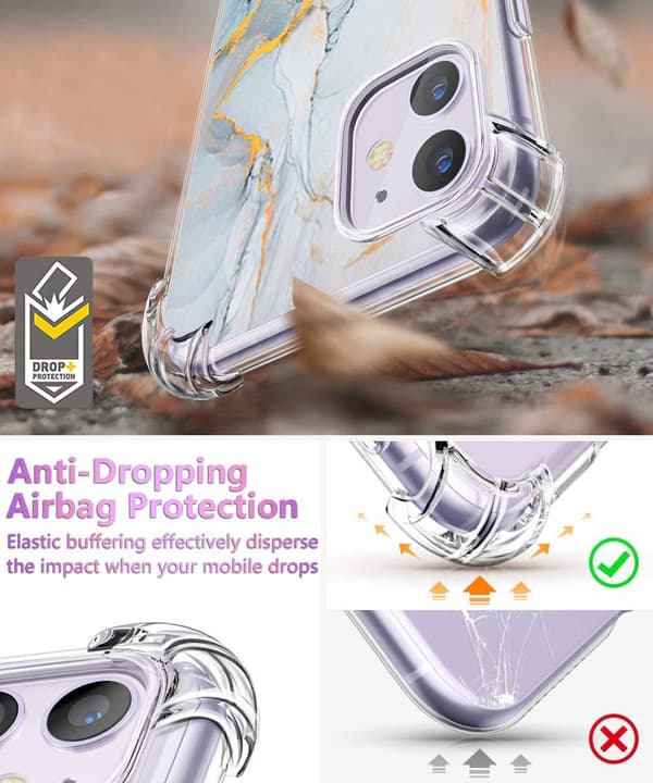 FODRAL TILL APPLE IPHONE 11 FLEXIBELT GRÅ GULDBLÅ MARMOR GLAMOUR