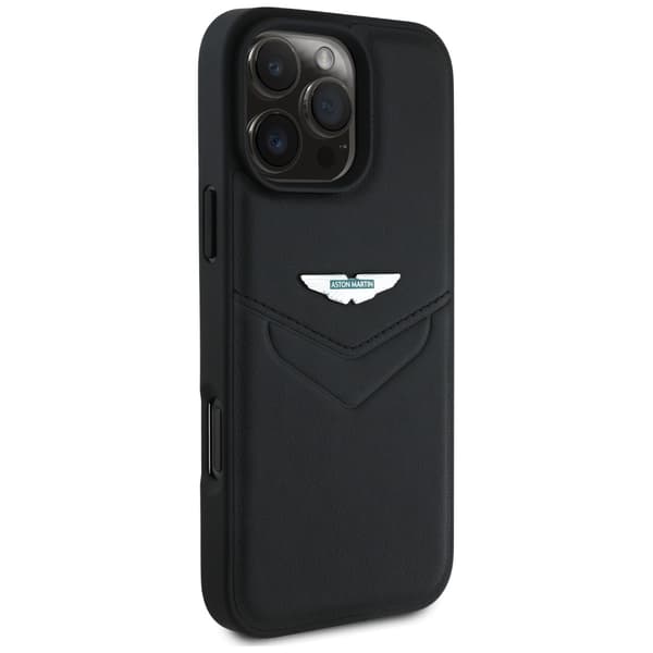 Aston Martin HC Læderetui i Victory Design til iPhone 16 Pro Max, Sort