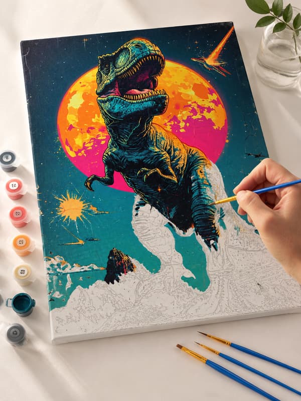 Maleri efter tal med ramme Billeder til maleri - T-Rex æra 40x50 cm