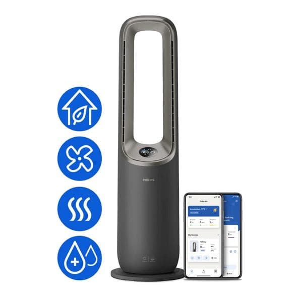 PHILIPS AMF970/10 Air Performer 9000-seriens luftfugter og -renser, ventilator- og varmefunktion, grå