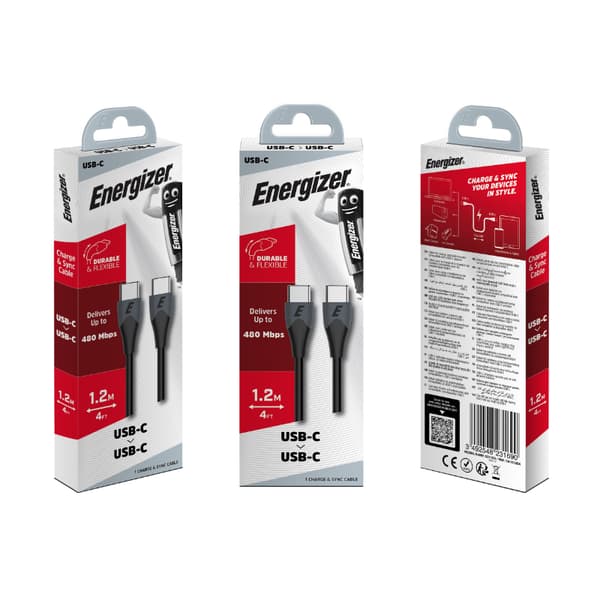 Energizer Classic - USB-C till USB-C anslutningskabel 1,2 m (svart)