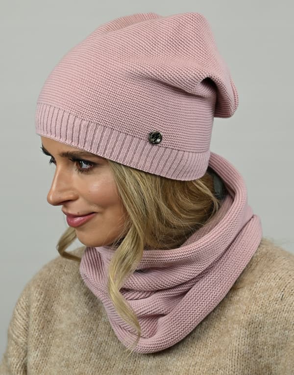 Elegant damesæthue med snood pink B1