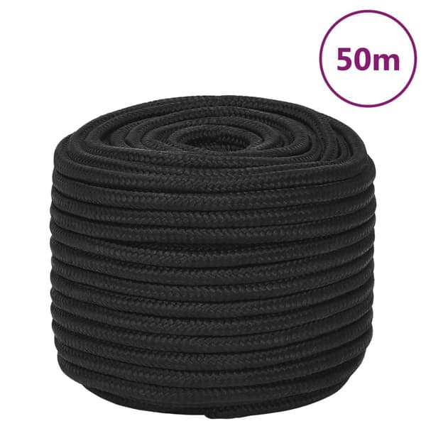 vidaXL Segelrep, helt svart, 12 mm, 50 m, polypropen