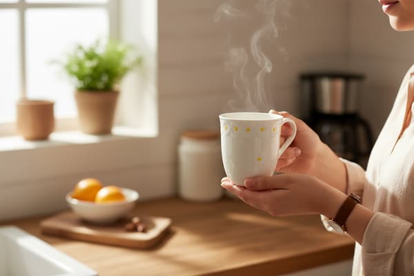 MUGG FÖR KAFFE, TE, CHOKLAD 300 ml VIT KERAMISK DESIGN DAISY LINE