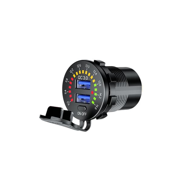 BIKETEC PRO MOTORCYKELSTIKDÅS 2X USB 3.0 QC MED VOLTMETER (EL)