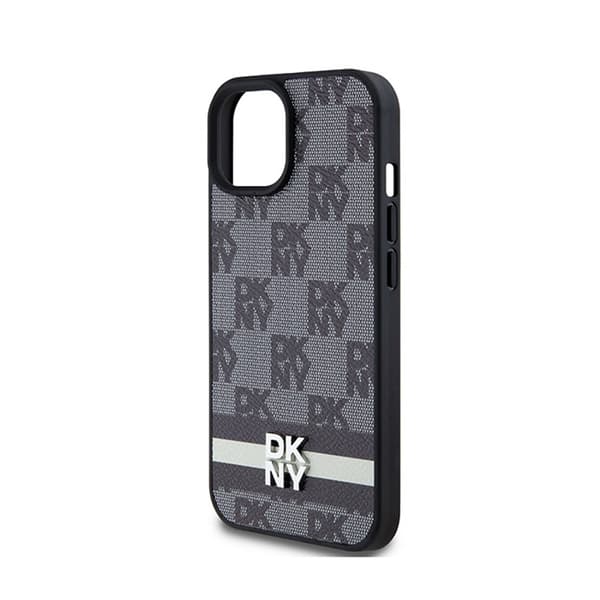 DKNY Læder Ternet Mono Mønster & Trykte Striber - iPhone 15/14/13 Cover (Sort)