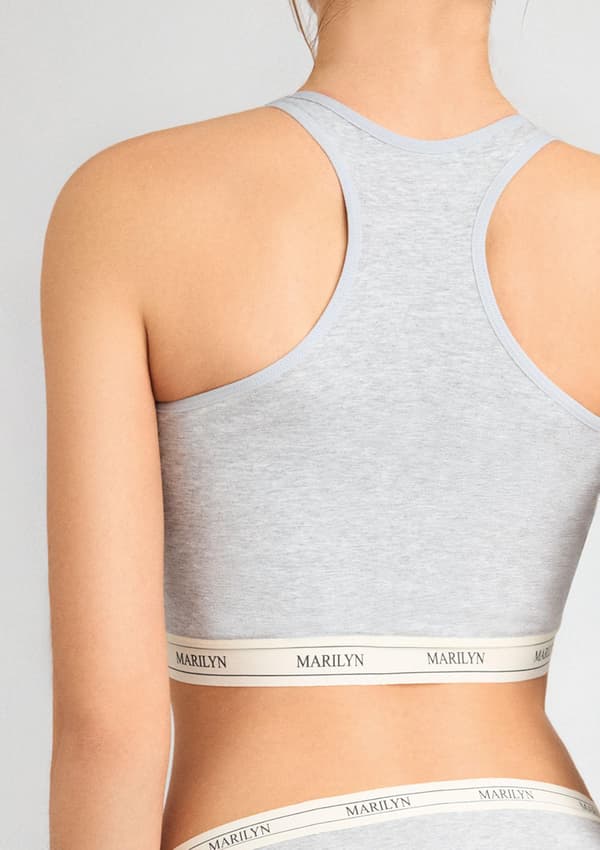Grå tanktop af åndbar bomuld med elastisk bånd - Denise S/M